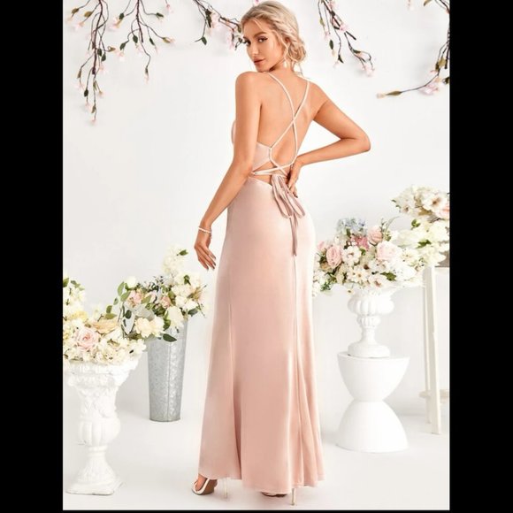Backless, Lace Up Mermaid Hem Dress (Bridesmaid) - Picture 2 of 5